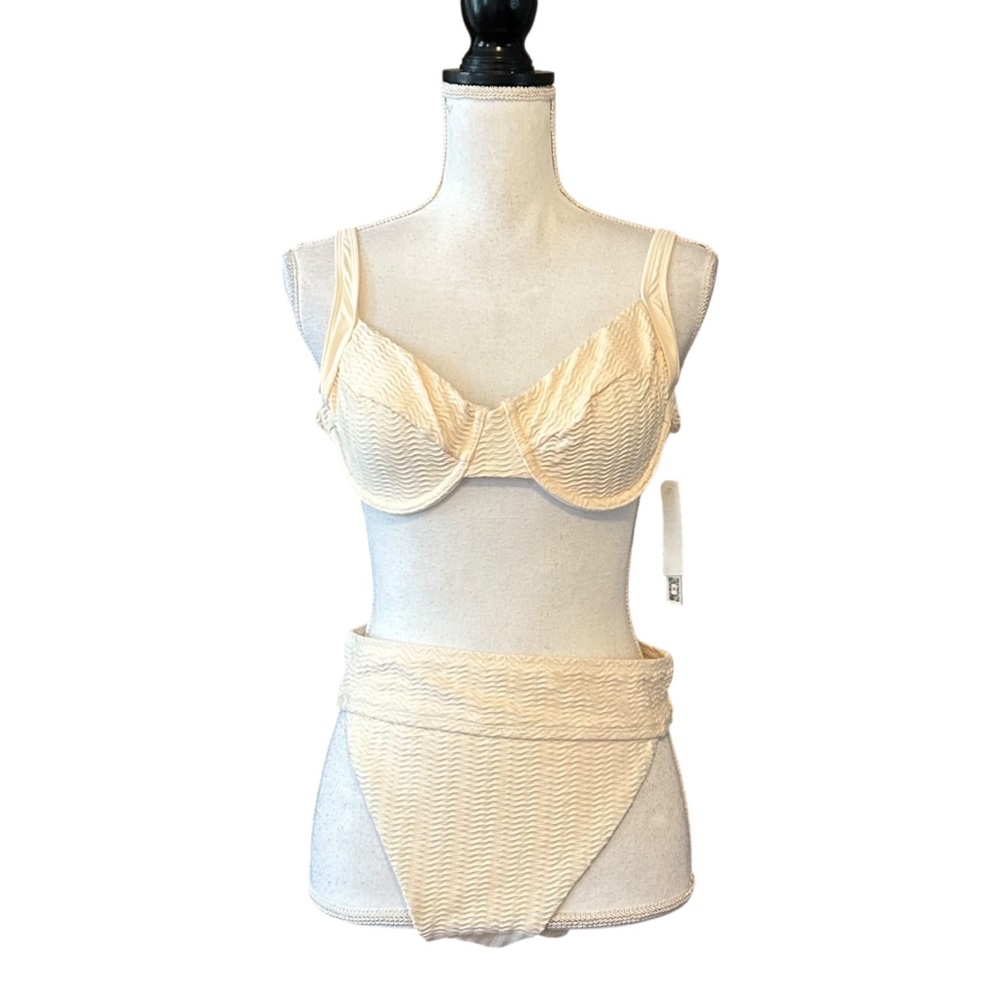 NWT‎ Sanctuary Ribbed Two Piece High Waist Bikini Set Women’s SZ M in White Sand